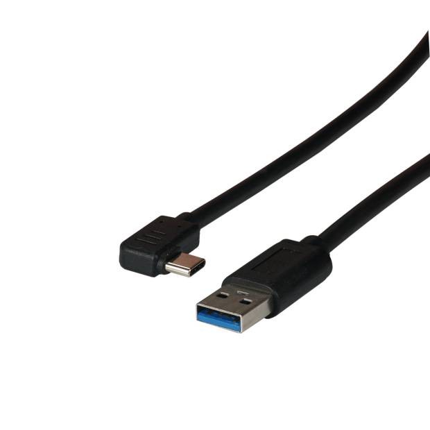 USB 3.2 Gen.1 5Gbit 3A Anschlusskabel USB A Stecker auf USB C Stecker 90 Grad gewinkelt schwarz 0,5m