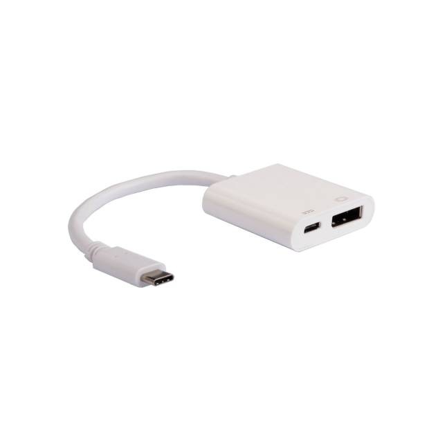 USB 3.2 4k60Hz Adapter USB C Stecker auf DisplayPort 1.2 Buchse mit Typ-C Lade Port weiß 0,15m