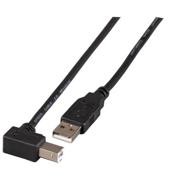USB 2.0 Anschlusskabel Classic USB A Stecker auf USB B Stecker 90 Grad gewinkelt schwarz 1,8m