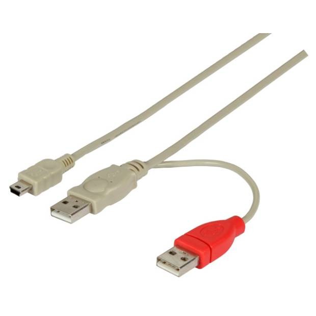 USB 2.0 Y-Kabel 1x USB Mini B Stecker auf 2x USB A Stecker beige 1m